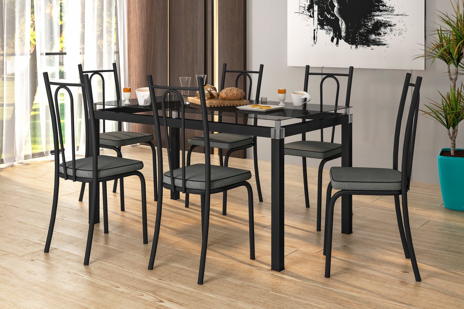 Conjunto de mesa e cadeiras tubulares da Artefamol em uma sala de jantar